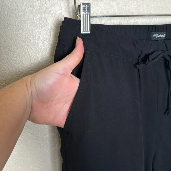 Madewell Womens Black XS Pants Elastic Tie Front Waist Pockets Side Slit Ankle - Picture 7 of 9